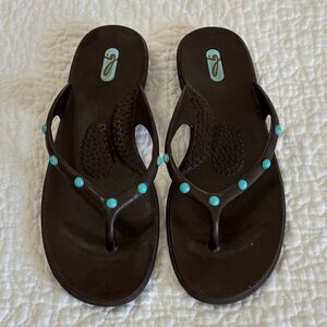 Elegant Brown Sandals with Turquoise Details